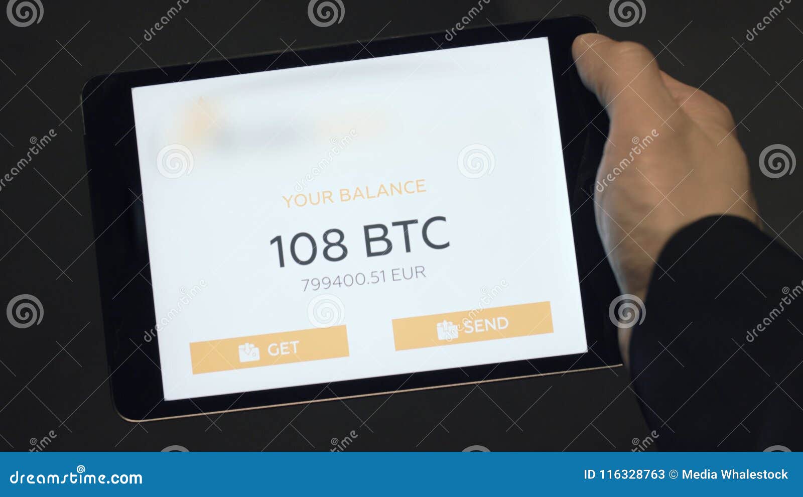 Tablet Application Showing The Balance Of A Bitcoin Wallet Stock - 